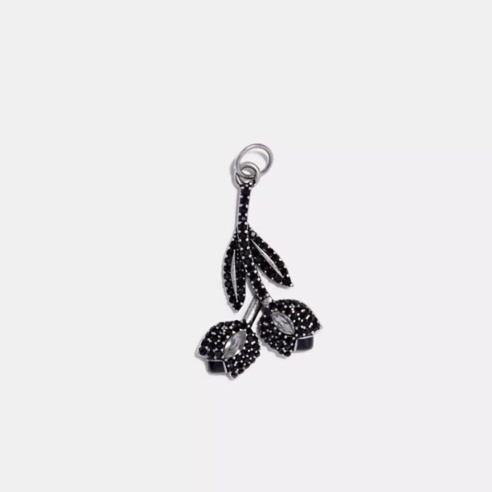NWT coach Jet Double Flower Charm Crystal Black Clear Petal Necklace